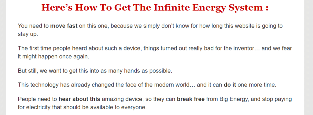 Infinite Energy System reviews